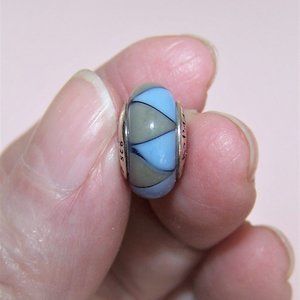 Vintage Pandora Sterling Silver Murano Glass Triangle Blue/Grey Charm